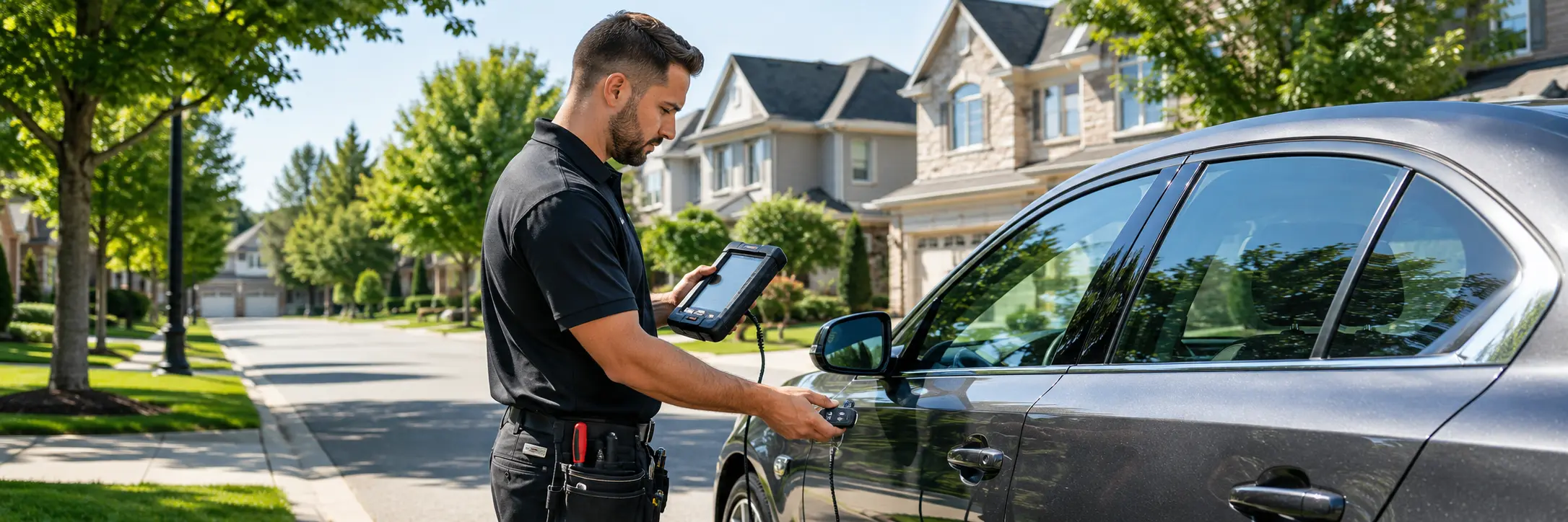Technician programming a car key